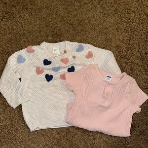 H&M Cream Sweater with Heart Details & plain pink onesie